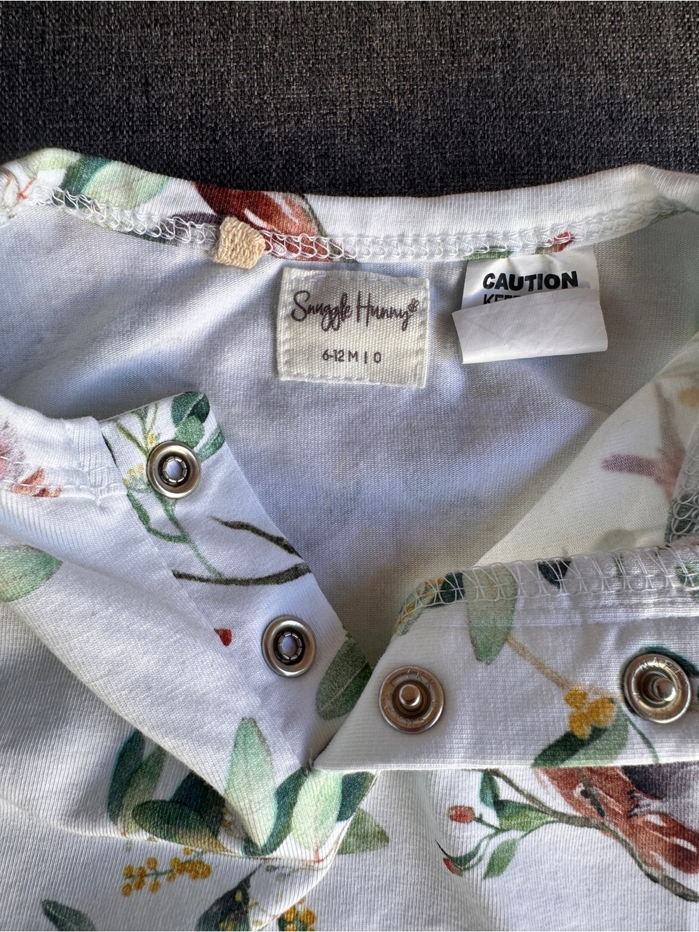 White Short-Sleeve Baby One-Piece with Green Leaf & Koala Print - Picture 3 of 3